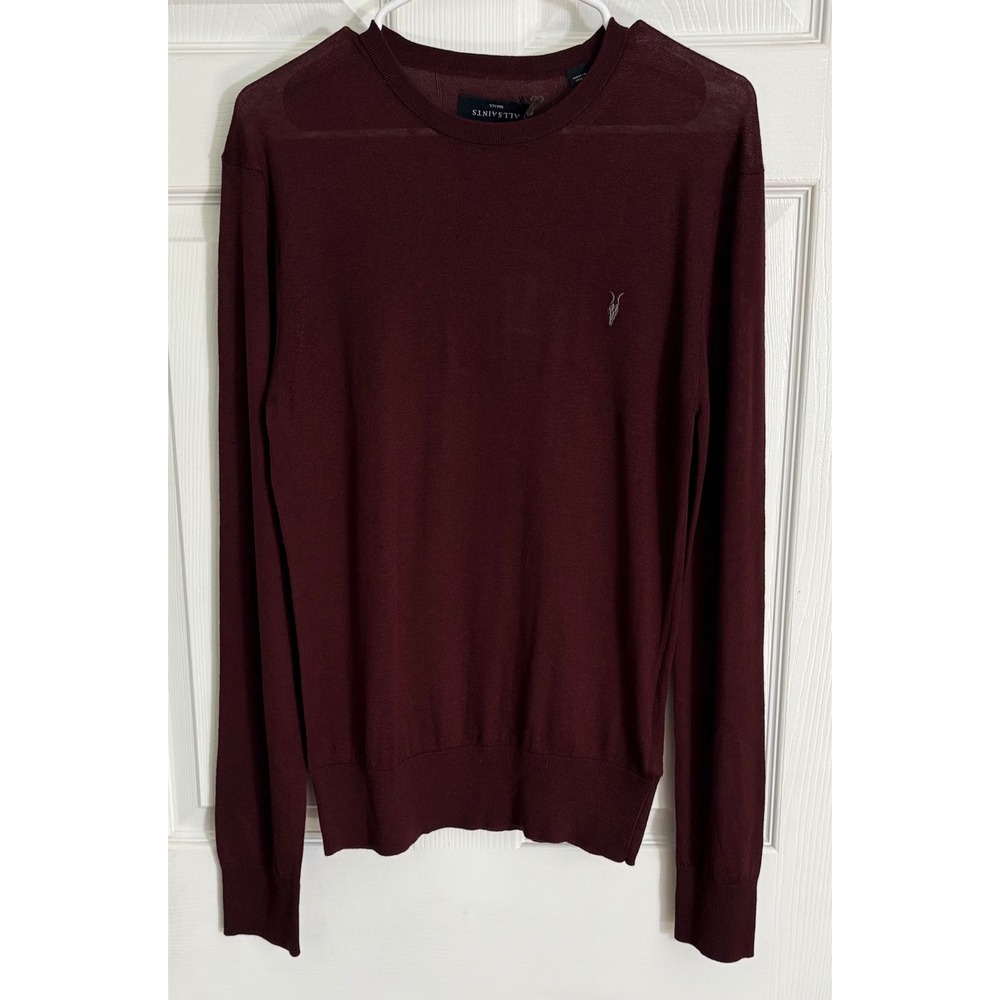AllSaints Nomo Crew Sweater Small Damson Burgundy Ramskull Wool Blend MK087P